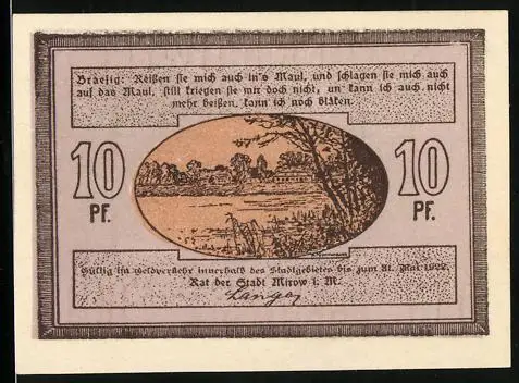 Notgeld Mirow i. M., 10 Pfennig, Uferpartie
