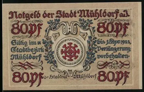 Notgeld Mühldorf a. I., 80 Pfennig, Stadtwappen