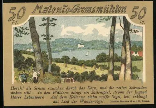 Notgeld Malente-Gremsmühlen 1921, 50 Pfennig, Uferpartie