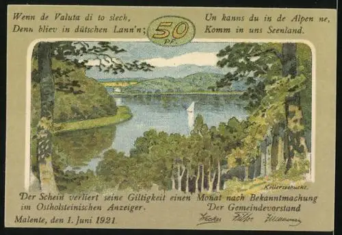 Notgeld Malente-Gremsmühlen 1921, 50 Pfennig, Uferpartie