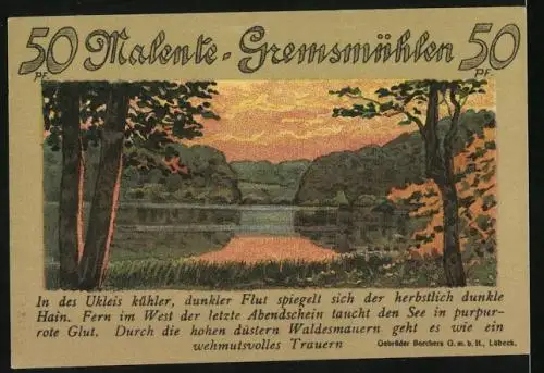 Notgeld Malente-Gremsmühlen 1921, 50 Pfennig, Uferpartie