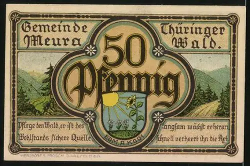 Notgeld Meura /Thür. Wald 1921, 50 Pfennig, Meurastein