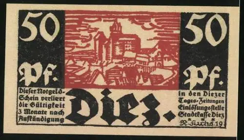 Notgeld Diez a. d. Lahn 1919, 50 Pfennig, Betender Geistlicher