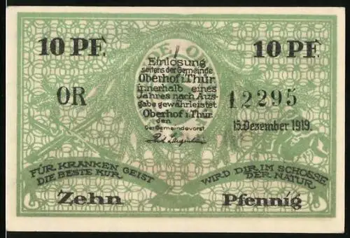 Notgeld Oberhof 1919, 10 Pfennig, Partie a. Rennsteig, Denkmal