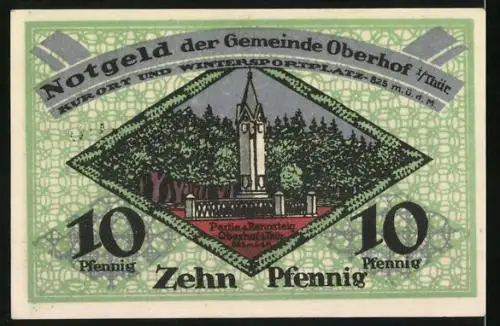 Notgeld Oberhof 1919, 10 Pfennig, Partie a. Rennsteig, Denkmal