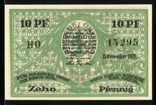 Notgeld Oberhof 1919, 10 Pfennig, Denkmal am Rennsteig