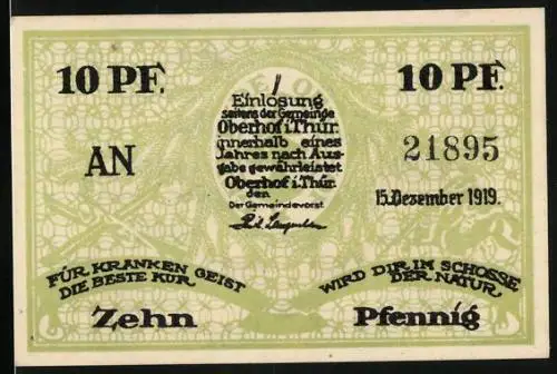 Notgeld Oberhof 1919, 10 Pfennig, Denkmal am Rennsteig