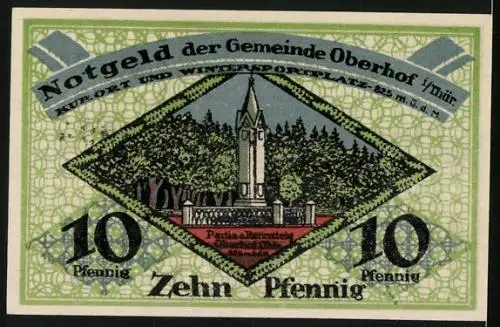 Notgeld Oberhof 1919, 10 Pfennig, Ansicht vom Denkmal