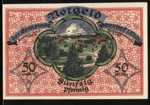Notgeld Oberhof 1919, 50 Pfennig, Ortsansicht gegen die Berge