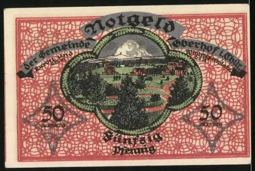 Notgeld Oberhof 1919, 50 Pfennig, Ortsansicht im Frühjahr
