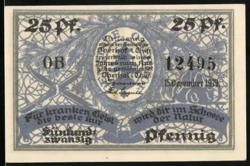 Notgeld Oberhof 1919, 25 Pfennig, Ortsansicht bei Schneefall