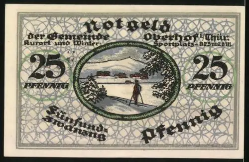 Notgeld Oberhof 1919, 25 Pfennig, Ortsansicht bei Schneefall