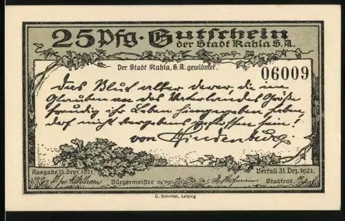 Notgeld Kahla 1921, 25 Pfennig, Leuchtenburg