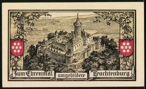 Notgeld Kahla 1921, 50 Pfennig, zum Ehrenmal umgebildete Leuchtenburg