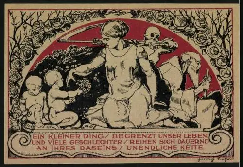 Notgeld Weimar 1921, 50 Pfennig, Mann wird vom Tod geholt