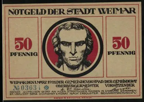 Notgeld Weimar 1921, 50 Pfennig, Männer mit zerbrochenen Schwertern