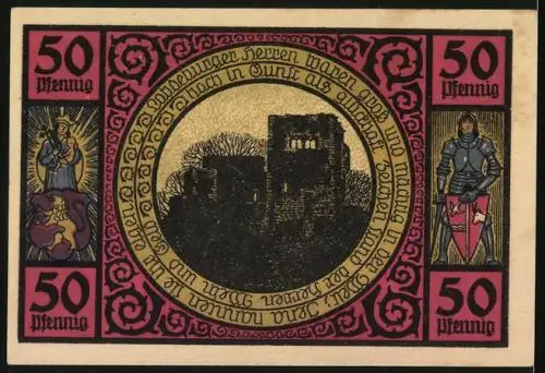 Notgeld Lobeda 1921, 50 Pfennig, Platz mit Rathaus, Burgruine