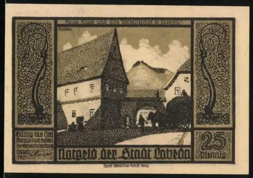Notgeld Lobeda 1921, 25 Pfennig, Altes Haus und Toreinfahrt, Burgruine