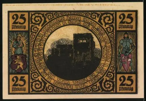 Notgeld Lobeda 1921, 25 Pfennig, Altes Haus und Toreinfahrt, Burgruine