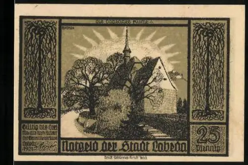Notgeld Lobeda 1921, 25 Pfennig, Kirche und Burgruine