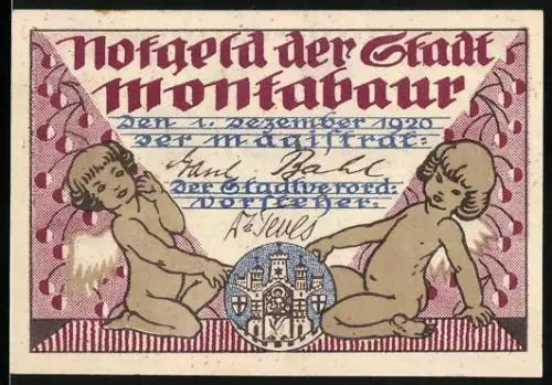 Notgeld Montabaur 1920, 10 Pfennig, Engel mit Wappen, Altes Haus
