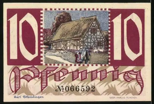 Notgeld Montabaur 1920, 10 Pfennig, Engel mit Wappen, Altes Haus