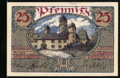 Notgeld Montabaur 1920, 25 Pfennig, Ansicht vom Schloss