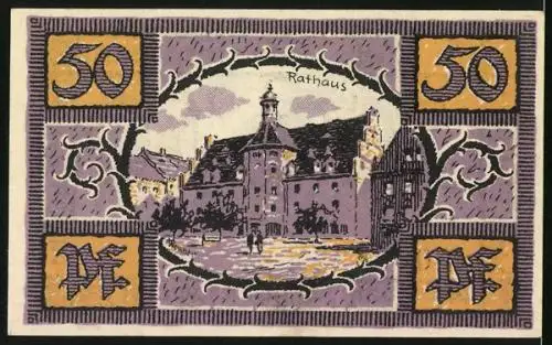 Notgeld Merseburg 1921, 50 Pfennig, Rabe, Rathaus mit Platz