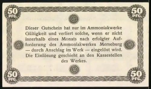 Notgeld Merseburg, 50 Pfennig, Badische Anilin- und Sodafabrik Ammoniakwerk, BASF - Leuna-Werk