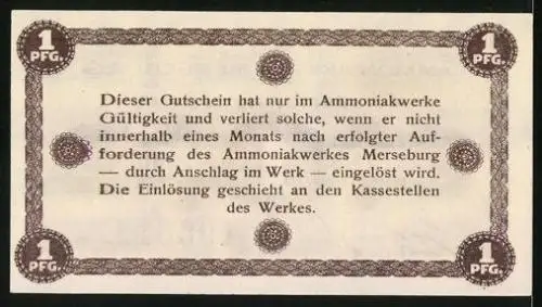 Notgeld Merseburg,1 Pfennig, Badische Anilin- und Sodafabrik Ammoniakwerk, BASF - Leuna-Werk