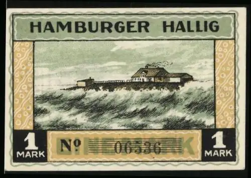 Notgeld Hamburger Hallig 1921, 1 Mark, Insel bei hohen Wellen, Bauern
