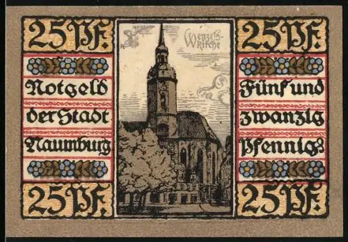 Notgeld Naumburg 1920, 25 Pfennig, Wenzelskirche und Wappen