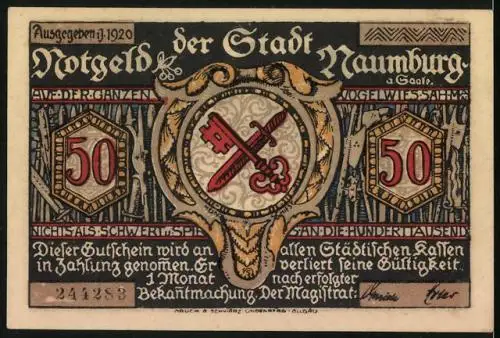 Notgeld Naumburg 1920, 50 Pfennig, Lehrer sinnt auf Rettung