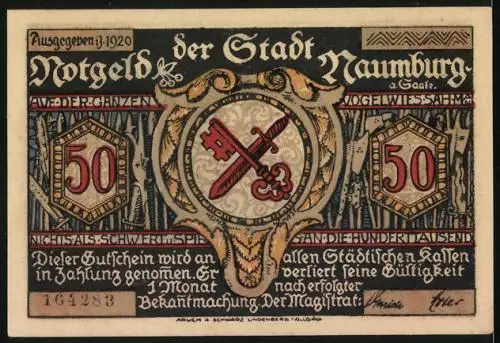 Notgeld Naumburg 1920, 50 Pfennig, Grosses Klagen vor dem Ort, Statue