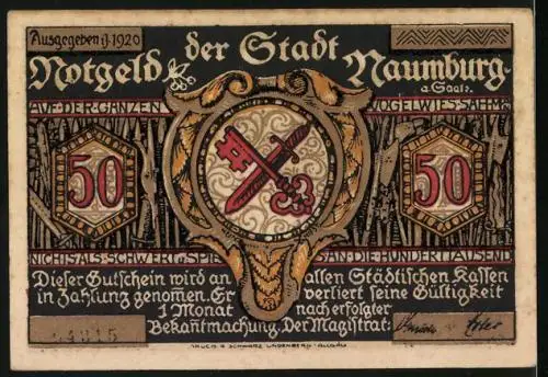 Notgeld Naumburg 1920, 50 Pfennig, Riese gibt Kirchen einem Mädchen