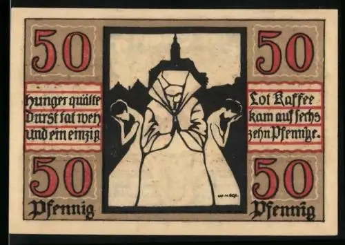 Notgeld Naumburg 1920, 50 Pfennig, Leidende Frauen und ein Geistlicher
