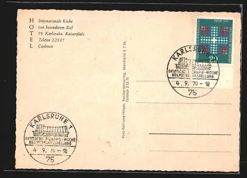 AK Karlsruhe, Hotel Coolman am Kaiserplatz