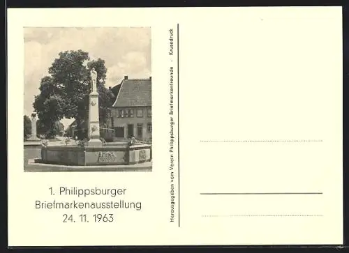 AK Philippsburg / Baden, Briefmarkenausstellung 1963, Brunnen