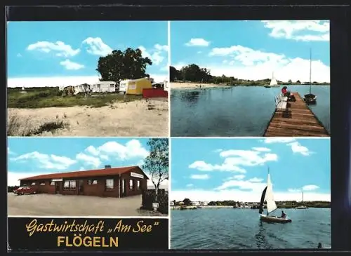 AK Flögeln üb. Bremerhaven, Gastwirtschaft Am See, Campingplatz, Segelsport