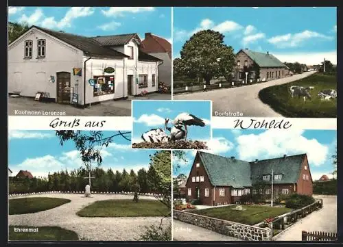 AK Wohlde, Kaufmann Lorenzen, Schule, Dorfstrasse, Ehrenmal