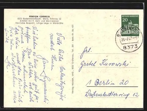 AK Bodenmais /Bayer. Wald, Hotel-Pension Cornelia