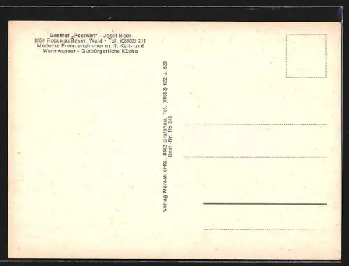 AK Rosenau /Bayer. Wald, Gasthof Postwirt, Ortsansicht