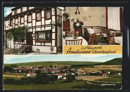 AK Amelunxen /Weserbergland, Gasthaus und Pension Zum Krug, Innenansicht Esszimmer, Gesamtansicht