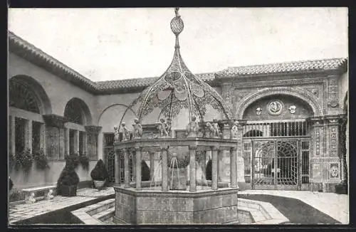 AK Berlin, Sommergarten mit Brunnen im Warenhaus Wertheim in der Leipziger Strasse