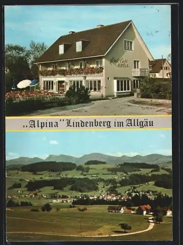 AK Lindenberg im Allgäu, Hotel und Café Alpina, Deutsche Alpenstrasse
