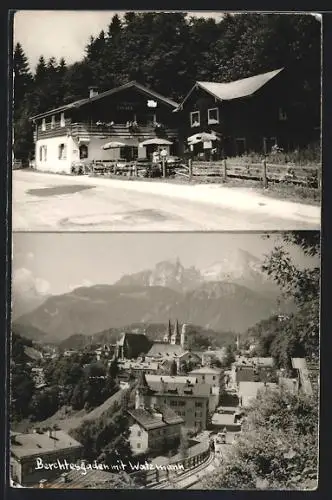 AK Berchtesgaden, Hotel Fremdenheim Börner, Ortsansicht mit Watzmann