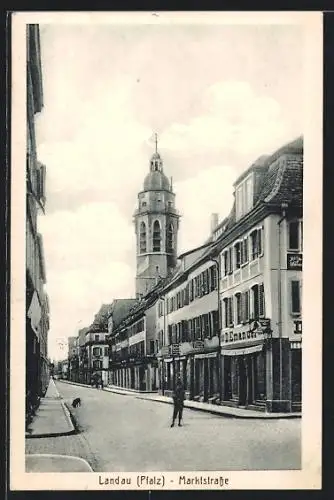 AK Landau / Pfalz, Geschäfte an der Marktstrasse