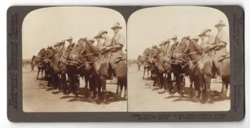 Stereo-Fotografie Underwood & Underwood, New York, Gallant burghers of Gen. Botha rady to invade German West Africa DSWA