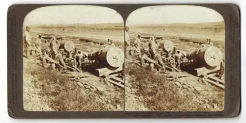 Stereo-Fotografie Underwood & Underwood, New York, Great guns ready to take over the Hills to Japanese siege Lines