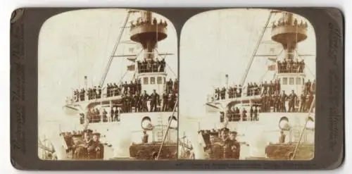 Stereo-Fotografie Underwood & Underwood, New York, on board the Japanese armoured cruise Asama, Japanese Navy, Marine